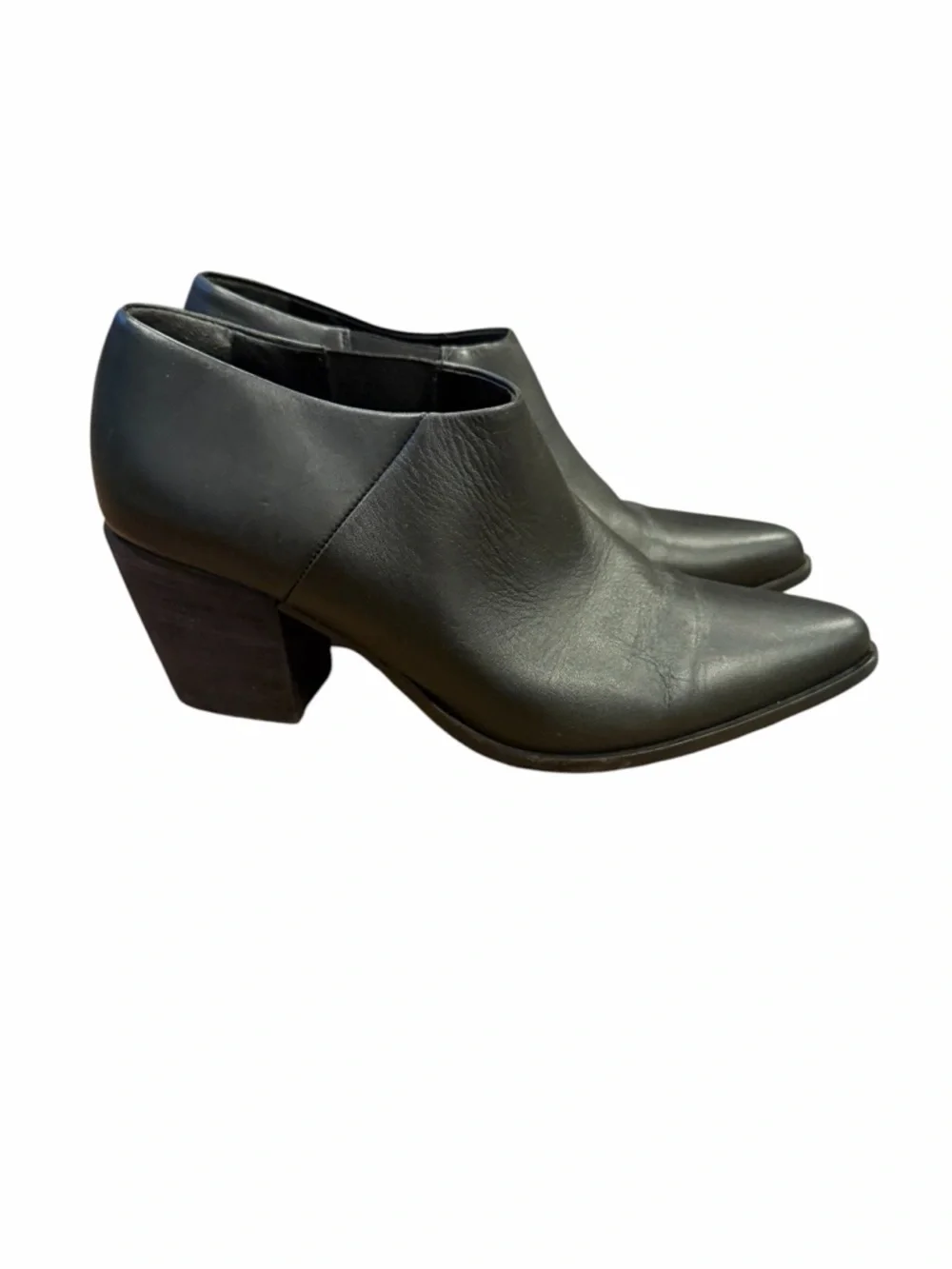 Vince Black Leather Pointed Ankle Booties with Block Heel‎